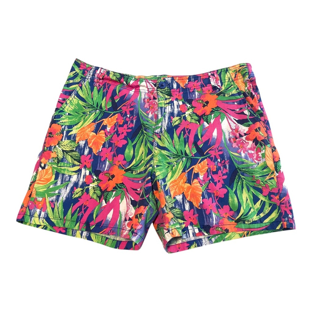 Fresh Tropical Chino Shorts Women’s Size 10 Vibrant Aloha With Pockets 5" Inseam